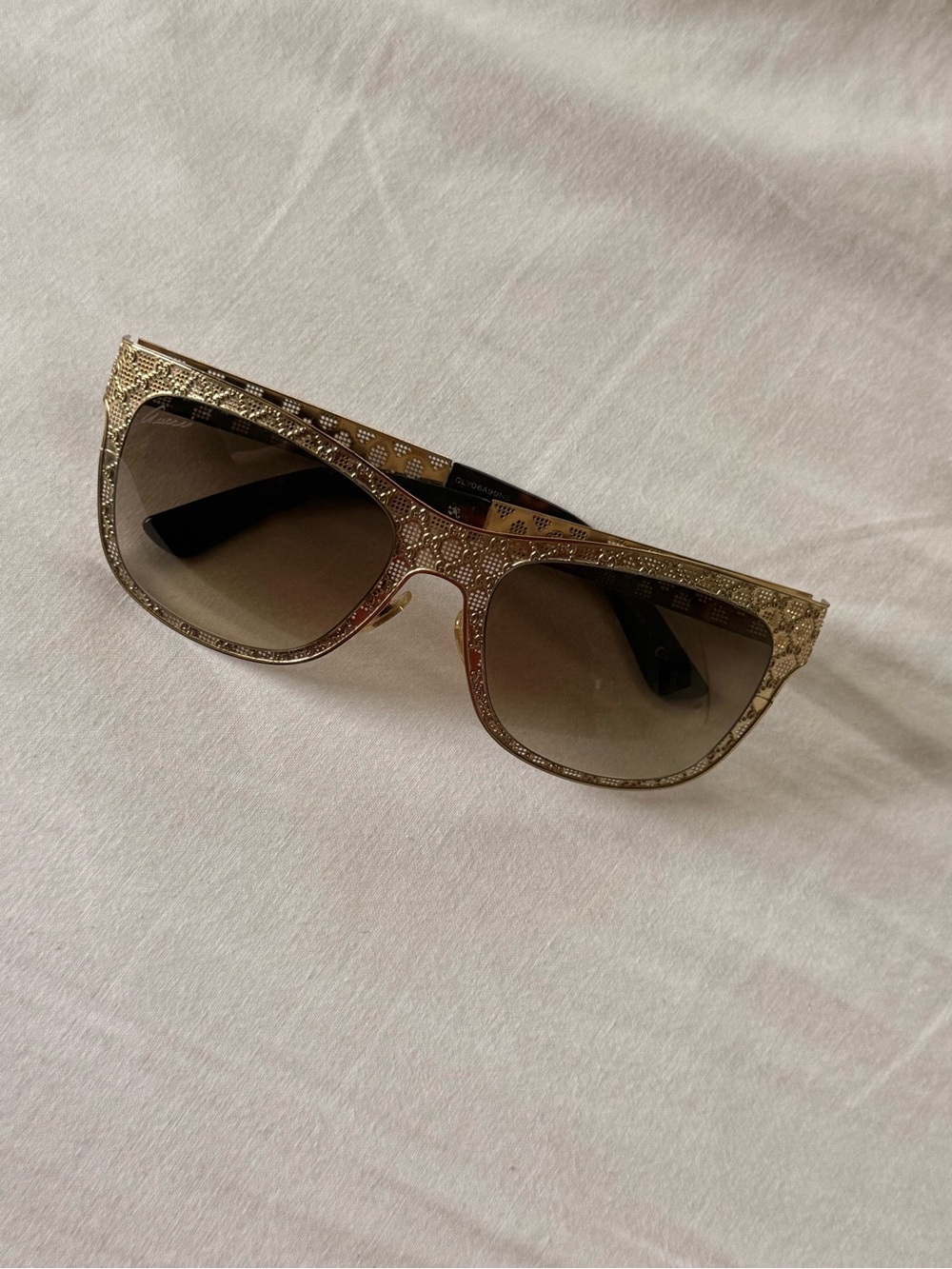 Gucci Gold Crystal-Studded Cat-Eye Sunglasses with Brown Gradient Lenses